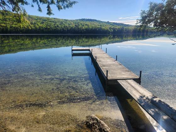 Clear water over the bottom beside the dock at Craig Pond